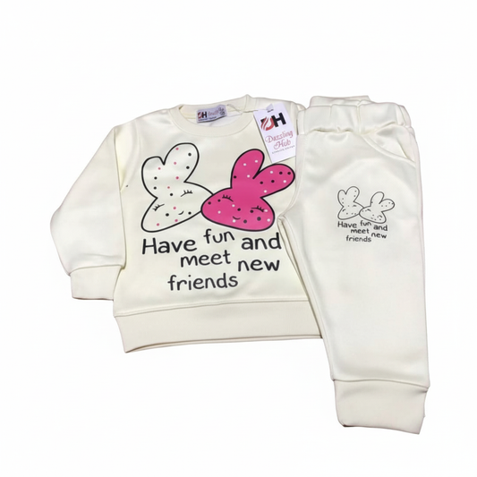Adorable 'Have Fun & Meet New Friends' Bunny Loungewear Set for Toddlers.
