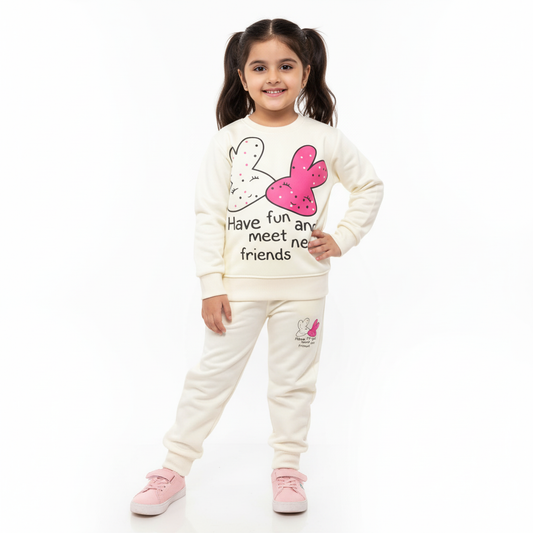 Adorable 'Have Fun & Meet New Friends' Bunny Loungewear Set for Toddlers.